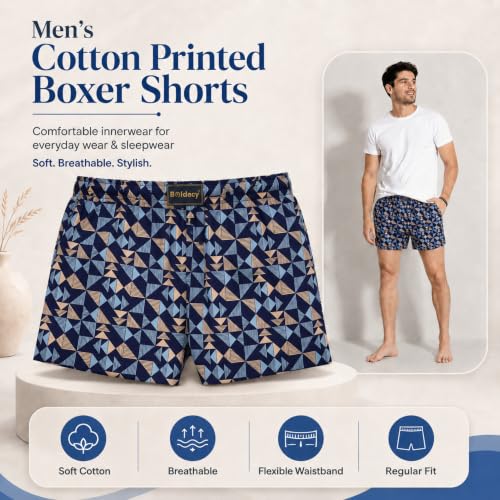 Image of Men's Printed Cotton Boxer Shorts - Soft Breathable Cotton Innerwear for Men, Regular Fit Boxer for Sleepwear, Lounge & Everyday Wear