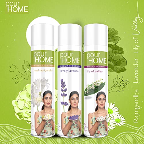 Image of POUR HOME Lavender, Rajnigandha, Lilly Room Air Freshener Spray -220ML Each (Combo of 3) | Long-Lasting Fragrance - Reduces Odours - Suitable for Home & Office
