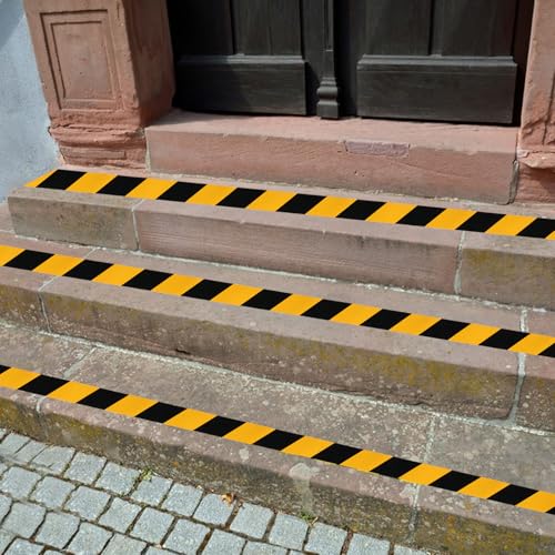 2 inch x 125 ft Black and Yellow Hazard Tape, Warning Caution Tapes, Yellow and Black Warning Safety Tape for Floor Marking, Stripe Adhesive Barricade Tape Roll for Walls Floors Construction Tape