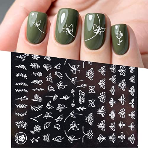 8 Sheets White Black Butterfly Nail Art Stickers 2022 New Flower Nail Decal Nail Art Decoration Supplies Bee Dandelion Butterfly Angel Flower Nail Design 3D Self-Adhesive For Acrylic Nail Manicure Tips #TOP3