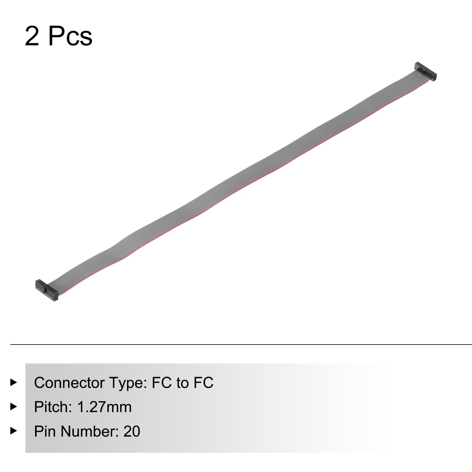 QUARKZMAN Cavo a Nastro Piatto Idc a 20 Pin, Passo 1,27 mm, connettore Fc a Fc, Lunghezza 30 cm, Filo Jumper Grigio per Computer, display Led, Dvd, 2 Pezzi