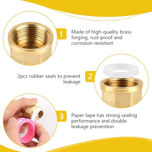 2 Stück Messing Reduzierung 3/4 auf 1/2, Messing Reduzierstück 3/4 auf 1/2, Adapter 1/2 auf 3/4 mit 2 Gummidichtung und Papierrohband, Hahnverlängerung für Rohrverbindungen