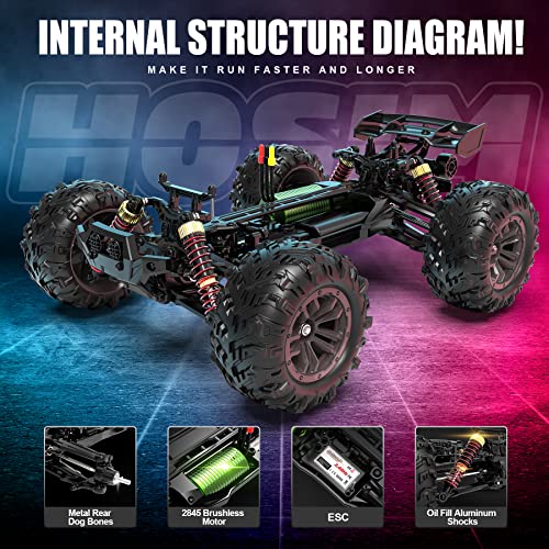 1:16 Brushless Rc Cars 55+ Kmh High Speed Large Remote Control Car 4X4 Off Road Monster Truck Electric All Terrain Waterproof Toys Hobby Vehicle For Kids And Adults - 2 Batteries For 40+ Min Play #TOP4