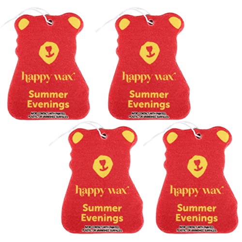 Image of Happy Wax Summer Evenings Hanging Car Cub Air Freshener - Scented and Infused with Natural Essential Oils - Cute 4-Pack