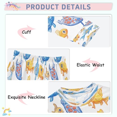 Pajama Sets Long Sleeve Colorful Cartoon Fish Soft Comfy Sleepwear 2 Piece PJS 3-8T4