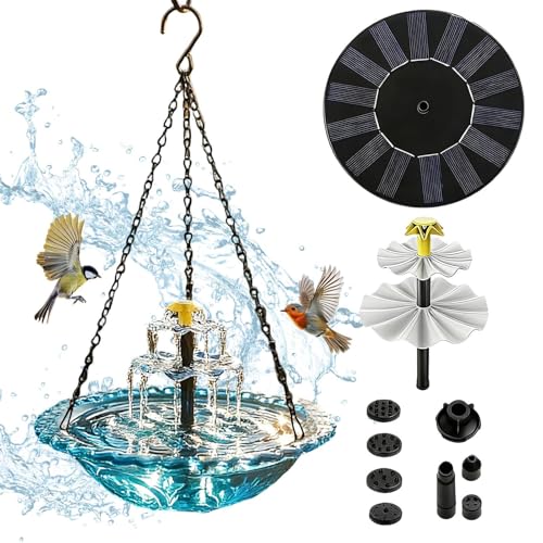 Bain d'oiseau Solaire,en Cascade, décorative, résistante aux intempéries | Bassin pour Oiseaux avec Énergie Solaire,pour Jardin, terrasse, Balcon, allée, Bassin, Piscine, Parc