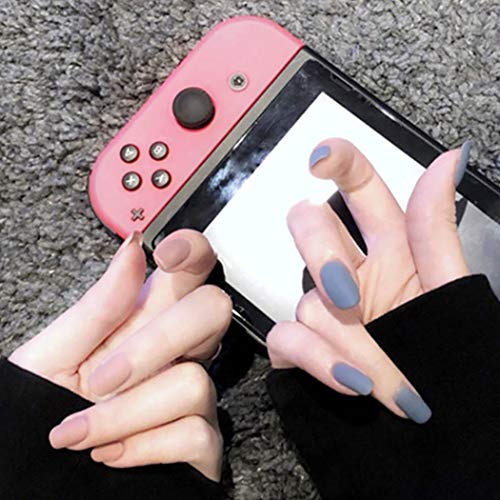 Fstrend Yellow 24Pcs False Nails Matte Full Cover Short Square Coffin Natural False Acrylic Purple Fake Nail for Women and Girls (Pink Blue)