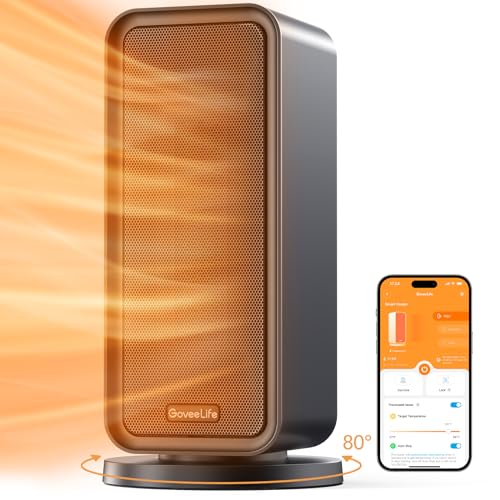 GoveeLife - Calentador eléctrico de espacio, 1500 W, calentador inteligente con termostato, calentamiento rápido en 2 segundos a través de tecnología avanzada PTC, calentador...