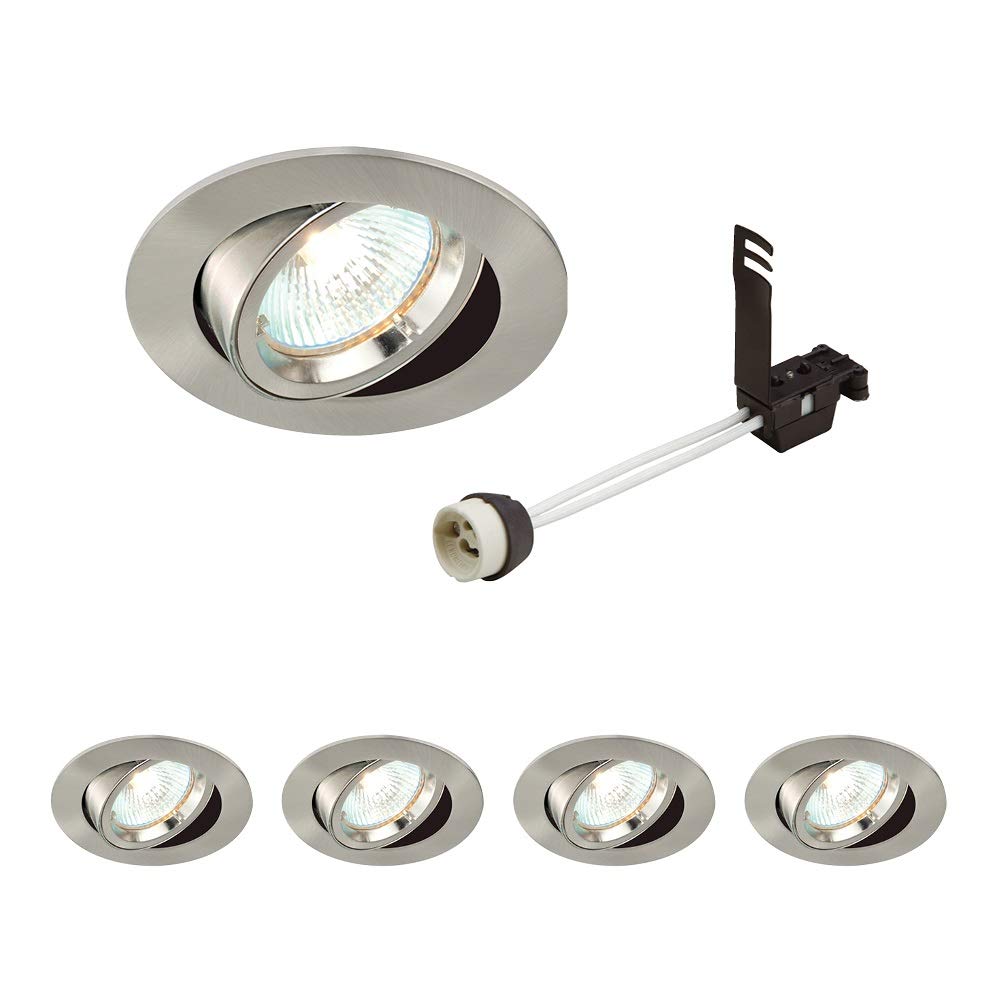 National Lighting Recessed Lighting - Mains Powered LED Spot Lights Downlights for Ceiling - IP20 Rated GU10 Fitting for Halogen or LED - Satin Nickel Finish, Adjustable Tilt Version – Pack of 4