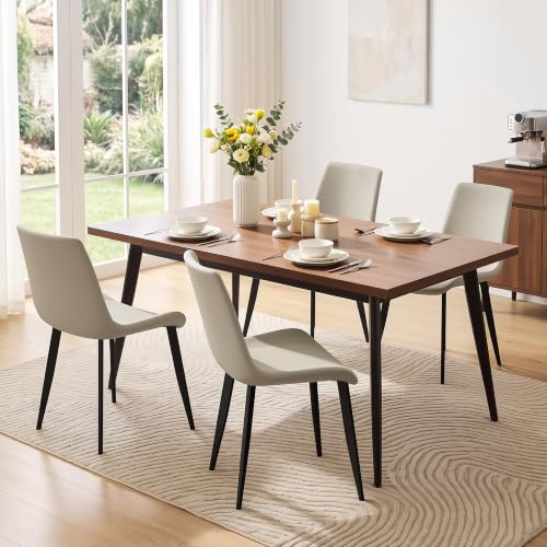 Image of Modern Dining Chairs Set of 2, PU Leather Dining Room Chairs, Upholstered Kitchen Chairs with Ergonomic Backrest & Sturdy Metal Legs, Perfect for Dining Room, Living Room, Light Grey