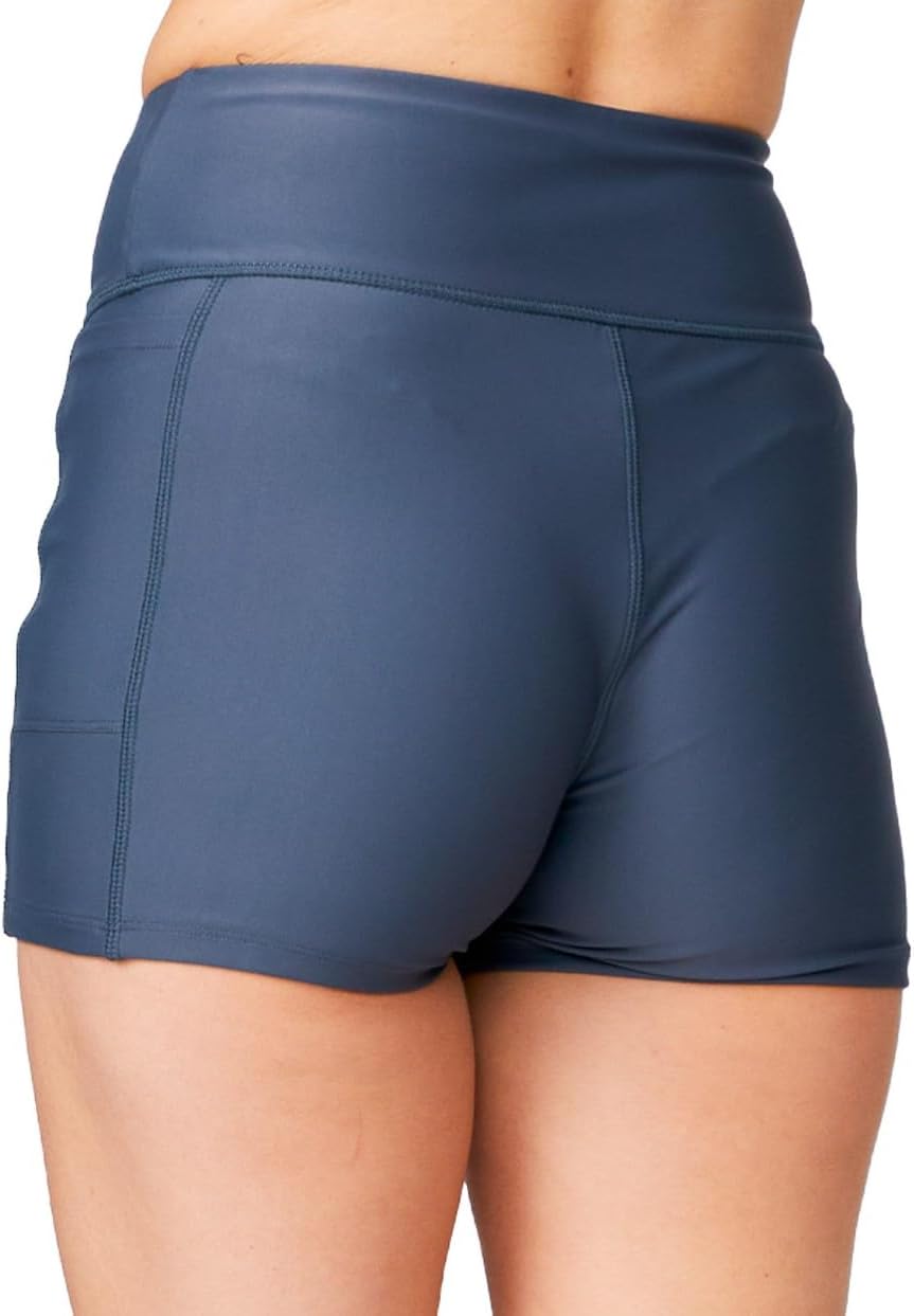 Free Country Women’s Biker Shorts High Waist Tummy Control Fitness Athletic Workout Pockets UPF 50+ Quick Dry Shorts-Biker