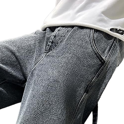 Tween Boys Baggy Straight Leg Jeans Elastic Waistband Loose Vintage Denim Pants with Pockets for Boys Clothes4