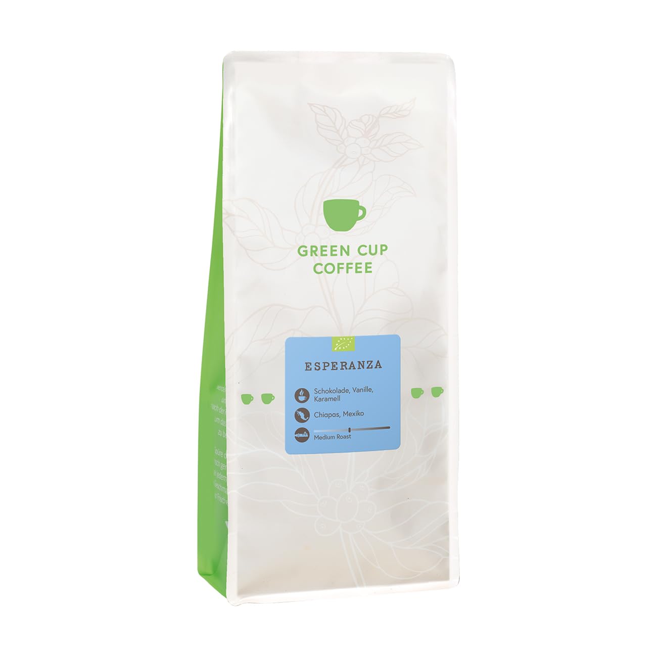 Green Cup Coffee Esperanza | Kaffeebohnen Ganze Bohnen 1 kg | 100% Arabica Single Origin Mexiko Bio | Mittlere Röstung Schokoladig Vanille Karamell | Vollautomat Siebträger French Press Cold Brew