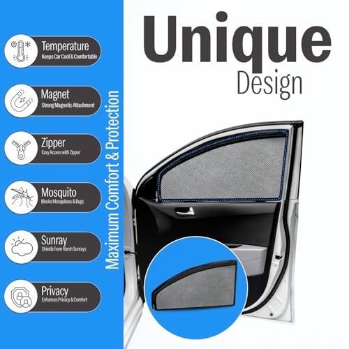 Image of Autofact Magnetic Car Sunshades Compatible with Maruti Alto K10 Old (2014 to 2022) (Set of 4) - Easy Installation, UV Protection, Keeps Car Cool (Front 2 with Zippers, Rear 2 Without Zippers)