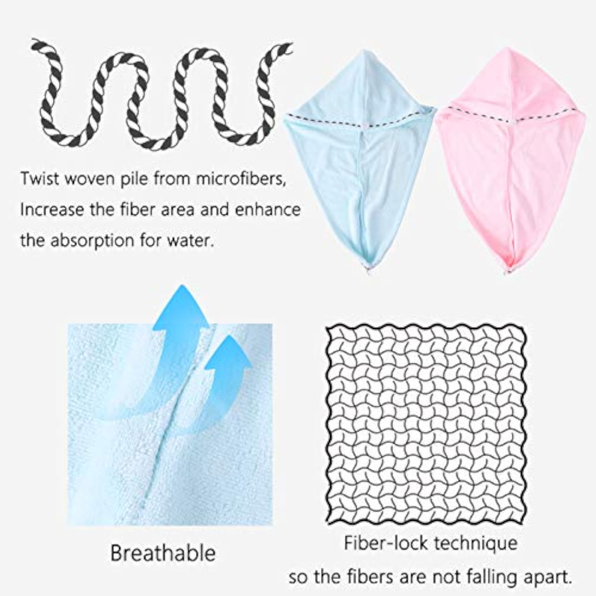 2pcs Microfiber Shower Caps for Hair Drying, Towel Wraps