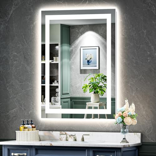 Image of 24x36 Inch LED Bathroom Mirror with Lights Front and Backlit Lighted Vanity Mirror for Bathroom Wall with 3 Colors Dimmable Anti-Fog Memory Shatter-Proof IP54 Waterproof Horizontal /Vertical