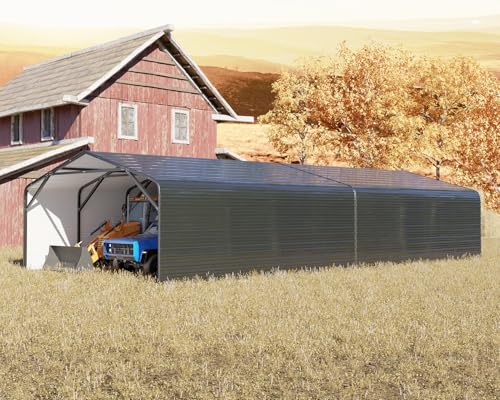 Image of Military-Grade Metal Carport 20x40 FT,Heavy Duty Garage 2-Sided Enclosure | 2x2 inch Steel Poles with Powder Coating, 15-Gauge Walls,120 PSF Snow Load Roof, Hurricane Resistant, Pickup, Truck, Black