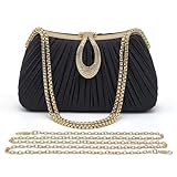 Pahajim Bolso Clutch de Fiesta Elegante Cartera de Mano Mujer Bolso Invitada Boda de Pedreria para Noche Ceremonia Banquete (Negro)