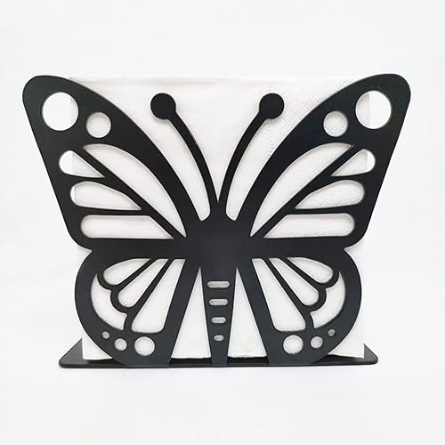 Servilletero para mesa, servilletero de hierro fundido negro para mesa de comedor, hogar, cocina, restaurante, picnic y fiesta (mariposa)