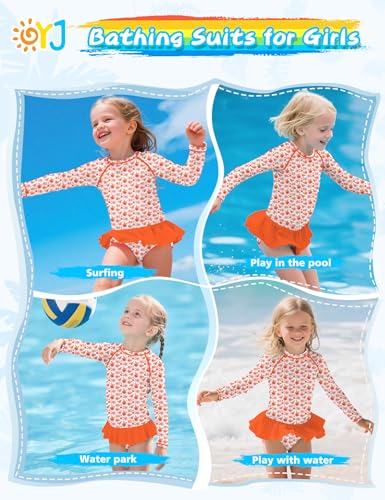Image of Girls Swimsuit Rash Guard Set Long Sleeve Swimwear UPF 50 Swim Shirts SPF Two Peice Bating Suits Toddler Kid Teen 2T-12Y