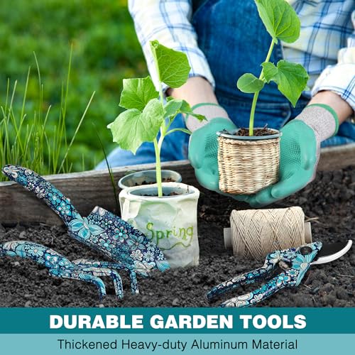 WORKPRO 5PCS Garden Tool Set, Aluminum Heavy Duty Gardening Tool Set with Garden Tool Bag, Outdoor Garden Hand Tools, Floral Blue