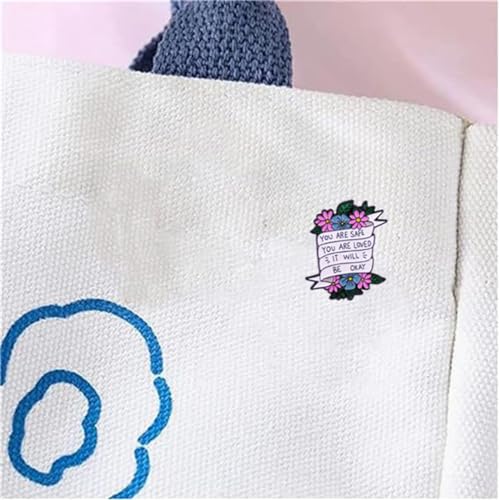 Image of yangwenyuanInspirational Quotes Enamel Pin You Are Safe You Are Loved It Will Be OK Floral Ribbon Brooch Positive Enamel Pins Inspirational Letter Brooch Pins Positive Saying Enamel Pin for Men Women