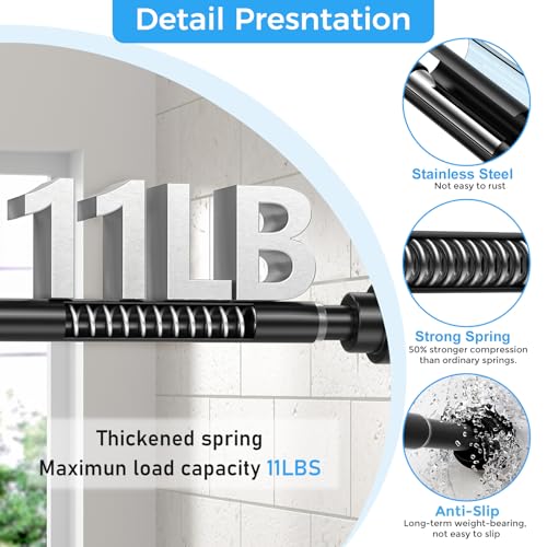 Image of Shower Rods 31-63 inch 2Pcs Black Spring Tension Curtain Rod Adjustable