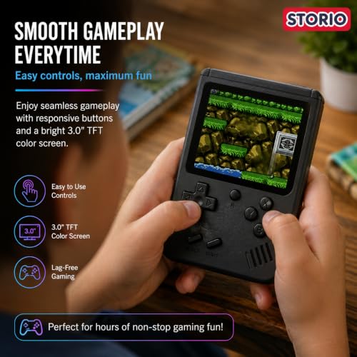 Image of Storio Rechargeable Pocket Video Game for Kids 400 in 1 Retro Game Box Console Handheld Game Box with TV Output - Multicolor | 400 in 1 Retro Game Box Console, Handheld Game Box, TV Output