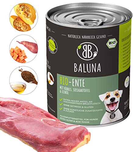 Baluna Bio-Ente Hundefutter | Von Bio-Höfen aus der Region | Hergestellt in DE | Hoher Fleischanteil | Bio-Ente 800g