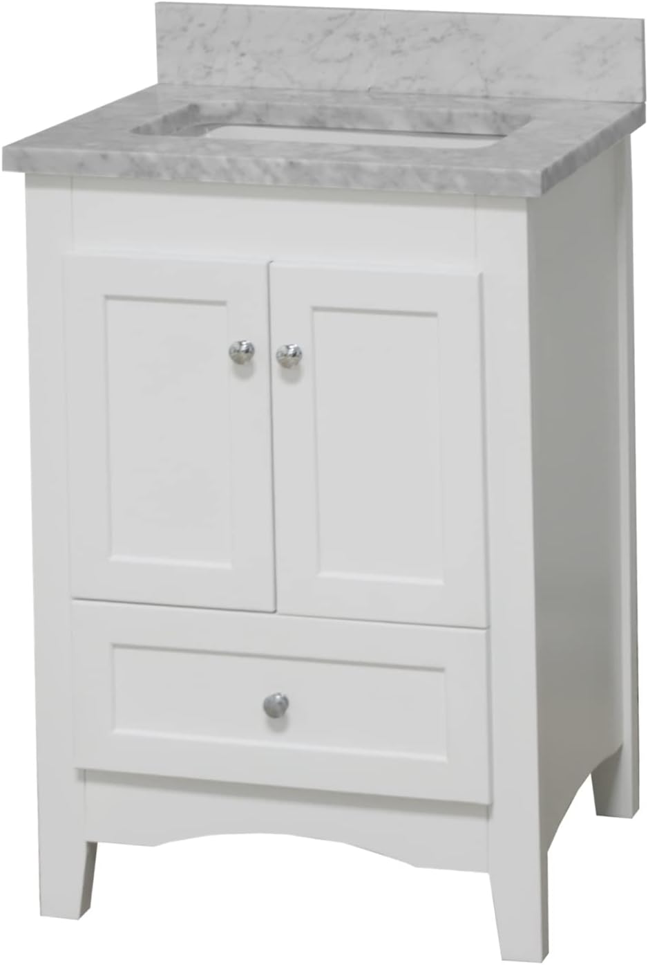 Abbey 24-inch Bathroom Vanity: White Cabinet with Carrara Marble Countertop and Ceramic Sink