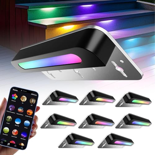 SLARY 8 Pack 7 inch RGB LED Hardscape Lighting Step