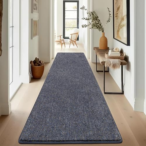 Enyhom 80 x 240 cm Runner Rug for Entryway, Non Slip Backing Hall Carpet Runner Washable Wide Floor Runner for Living Room Bedroom Laundry Room Kitchen Room,Blue&Grey