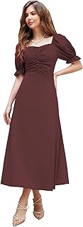 Girl's & Women's Solid A-Line Ruched Puff Sleeve Maxi Long Evening One Piece Long Dress for Women Stylish (Dress 131) - 73% OFF Deal at ₹599 on Amazon | Valzo