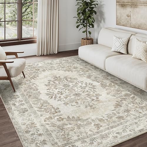 PureCozy 6x9 Washable Cream Area Rug