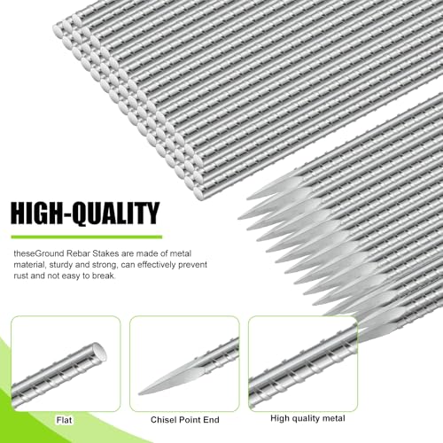 Gisafai 12 Pcs 12 Inch Ground Rebar Stakes Metal Heavy Duty Stakes Ground Landscape Anchors Spike Garden Stake Edging Spikes Plant Support with Chisel Point End for Concrete Timber Garden Tent Camping
