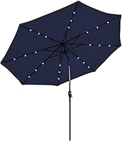 Vista 28 de Tangkula Sombrilla solar de patio de 10 pies, sombrilla de mercado de mesa al aire libre con 24 luces LED, ajuste de inclinación, mango de manivela