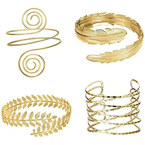 JZTRADING 4PCS Gold Bangle Arm Bracelet Open Adjustable Upper Arm Bangle Wedding Christmas Hair Accessories for Women Girls Cover