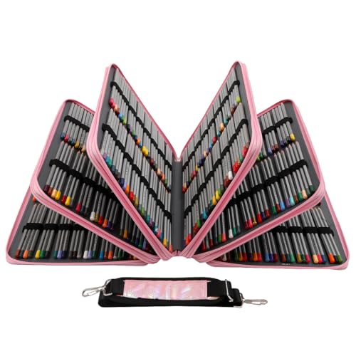 Image of Large Capacity Colored Pencil Case - 500 Slots PU leather with Zipper Closure Portable Organizer for Watercolor Pencils Ideal for Artists(Pink)