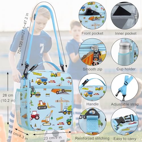 Clastyle Car Insulated Lunch Bag Truck Large Thermal Cooler Bag for Boy Picnic Lunch Box Tote, Blue Construction