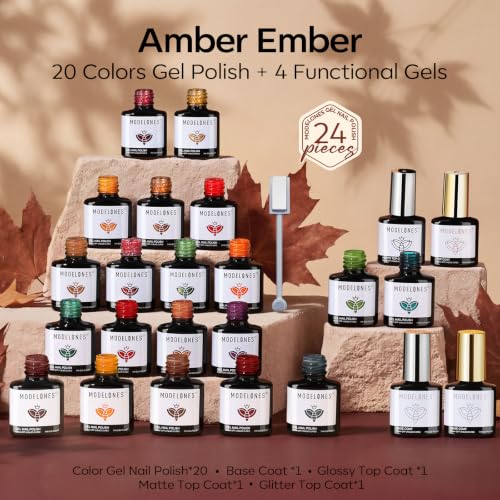 Image of modelones Gel Nail Polish Set Jelly Glitter 20 Colors Primer Top Base Coat