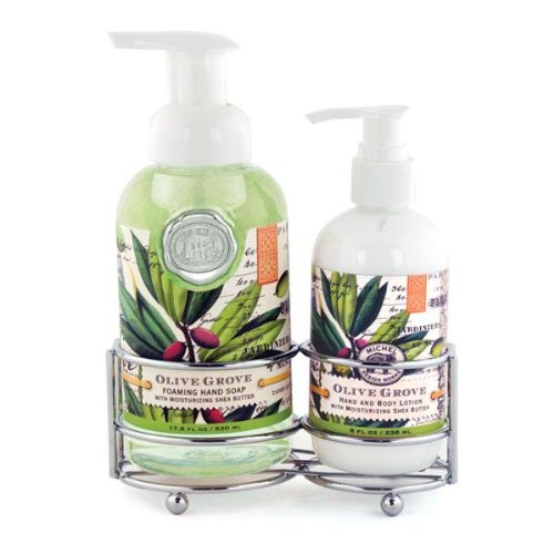 Michel Design Works Foaming Hand Soap and Lotion Caddy Gift Set, Olive Grove