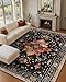 RELEANY Area Rugs 5'x7' Washable Non-Slip, Floral Vintage Distress Print Pattern Medallion Carpet for Living Room Bedroom Dining Room, Black Colorful Floral Dark Tan