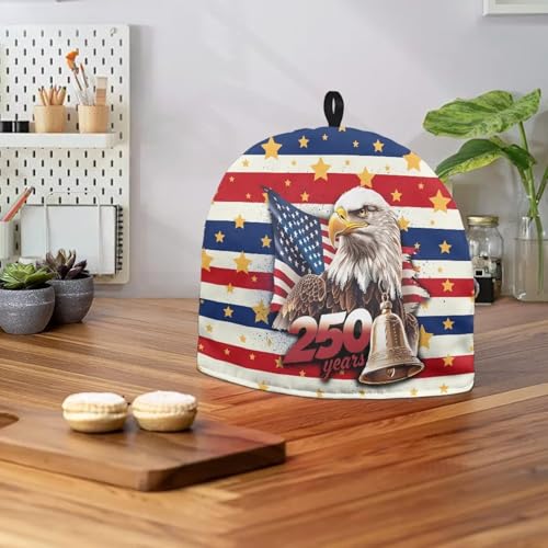 Image of Stars and Stripes Tea Cozy for Teapot Dust Proof Bald Eagle Teapots Dust Cover for America250 Insulated Breakfast Warmer for Home Kitchen Decorative Accessories US 250th Anniversary
