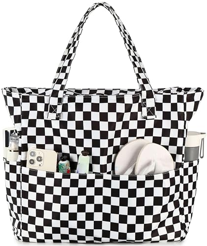 Image of LEDAOU Large Beach Bag Women Waterproof Sandproof Zipper Beach Tote Pool Bag for Swim Gym Grocery Travel with Wet Pocket