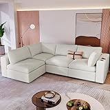 kevinplus Modular Sectional Sofa Couch, Modern Sofa Couch with USB Charge Port & Wireless Charging & Built-in Bluetooth Speaker in Arm, Beige