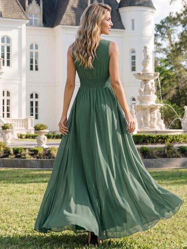 Image of Ever-Pretty Women's Chiffon Sleeveles Summer Formal Wedding Guest Dresses Ruched A Line Hollow Out Crew Neck Bridesmaid Dress