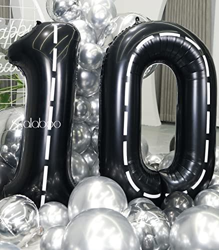 Image of Race Car 40 Inch Black 10 Big Balloon Number Large Helium 0-9 | Track Giant Digital 10th Foil Mylar Balloons for Men Birthday Car Theme Party Anniversary Graduation Decorations