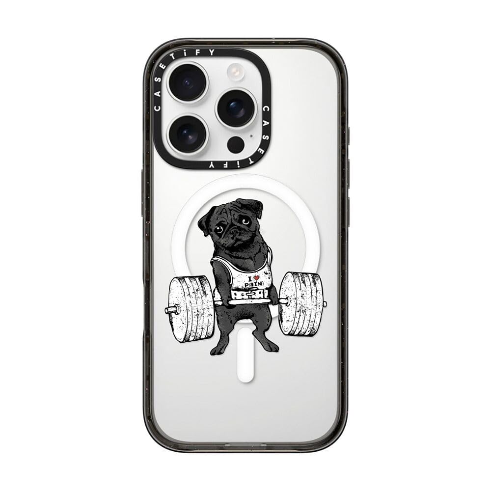 CASETiFY インパクト MagSafe対応 iPhone 16 Pro ケース [スリム / 2.5mの落下試験をクリア (MIL規格4倍相当) / ワイヤレス充電およびMagsafe対応] - Black Pug Lift - クリア ブラック