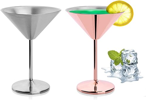 Miniatura 7 de 1 paquete de vasos de Martini de acero inoxidable irrompibles de metal irrompible, duradero, único (dorado)