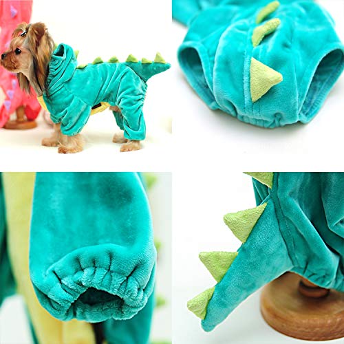 Halloween Costume for Pet Dog Cat Dinosaur Plush Hoodies Animal Fleece Jacket Coat Warm Outfits Clothes for Small Medium Dogs Cats Halloween Cosplay Apparel Accessories (X-Large, Green) - Thumbnail 4